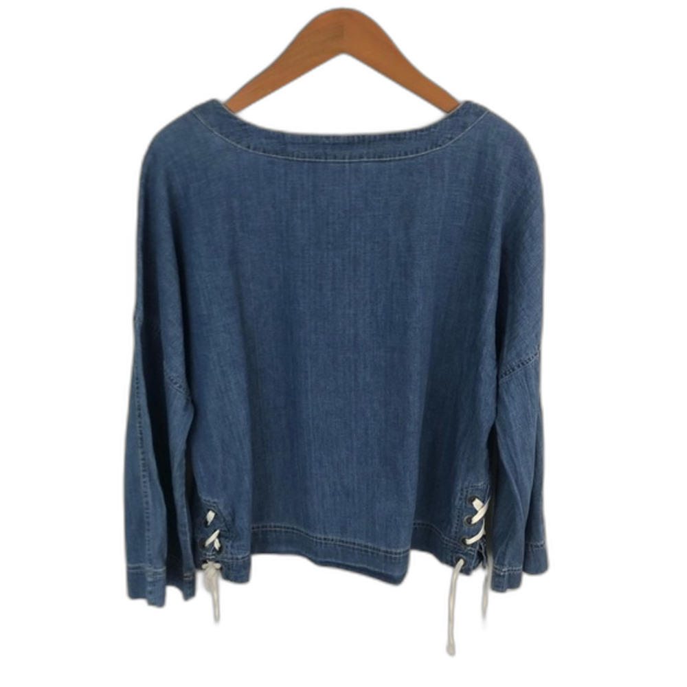 Madewell Lace-Up Denim Top Size Medium Nautical Summer Vacation - Picture 4 of 14